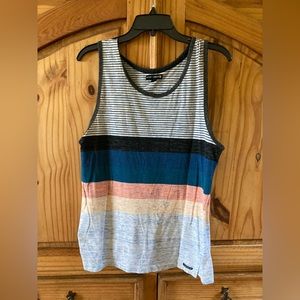 Men Ocean Current blue green orange striped sleeveless tank top shirt size L